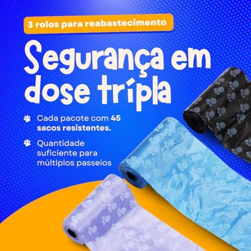Kit com 6 Refil Rolo de Sacos de lixo Pet Cata Caca + Porta Saquinhos Coletor de Emoji de Cocô + de
