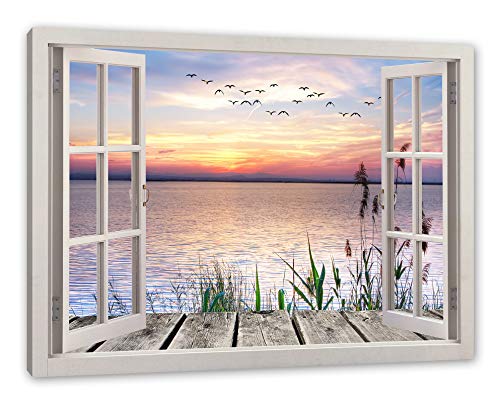 Pixxprint Steg mit Ausblick aufs Meer, Fenster Leinwandbild | Größe:...