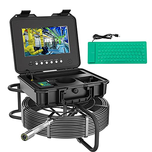 2MP Pipe Sewer Drain Pipeline Inspection Video Camera, Video Recording, Meter Counter, Keyboard, self-Balancing, 512HZ Transmitter, Cable? 7mm, 4500mAh Battery, 65ft Industrial Endoscope Borescope