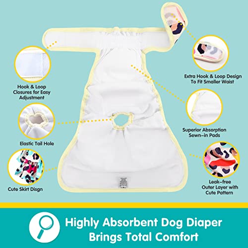 Image of Washable Dog Diapers Female 3 Pack Reusable Premium Highly Absorbent Doggie Diaper, Flexible Puppy Diaper, Durable Leak-Proof Leopard Dog Diapers for Period Heat Incontinence Puppy Training, L