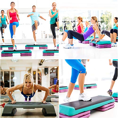 ADTEST 43” Adjustable Aerobic Step with Four Risers, 3 Adjustable Levels from 4”-6”-8”, Exercise Step Platform for Cardio with Non-Stick, Non-Slip and Shock Absorbing Surface, Ideal for Home, Gym Use