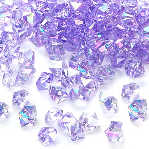 Domestar Purple Fake Ice Rocks, 150Pcs Purple Holographic Acrylic Crushed Ices Sparkling Purple Fake Diamonds Holographic Plastic Purple Gems Marble Vases Fillers Table Scatter Decoration #TOP1