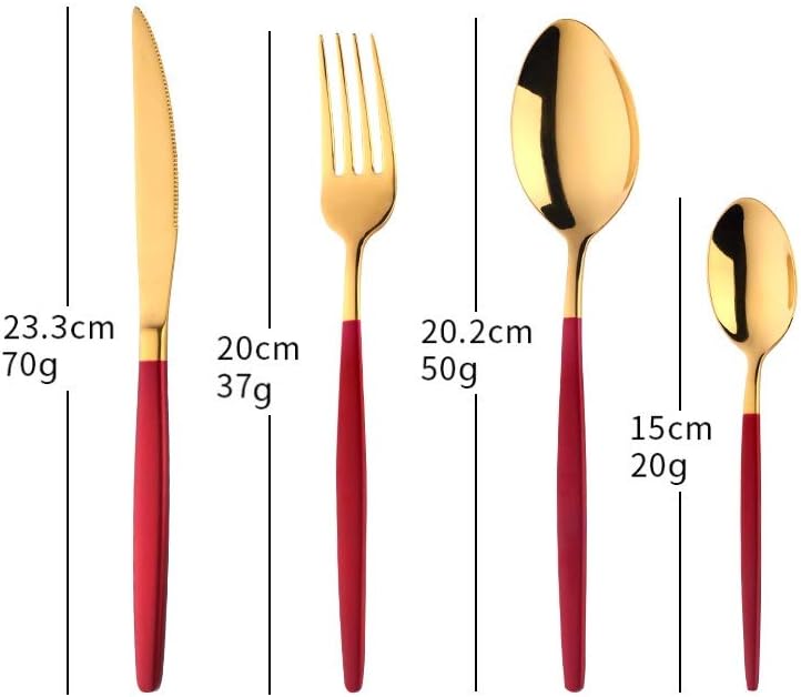 Buyer Star Flatware Set, 20-Piece Stainless Steel Silverware Cutlery Set Service for 5, Red Handle Gold Dishes Dinnerware Set with Gift Box, Mirror Finish