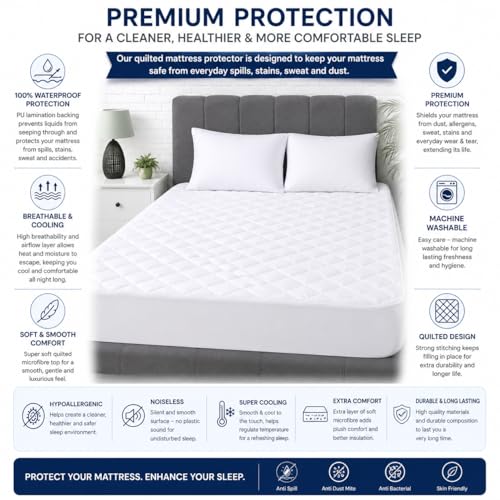 Protector de colchón doble pequeño impermeable transpirable con faldón elástico 5