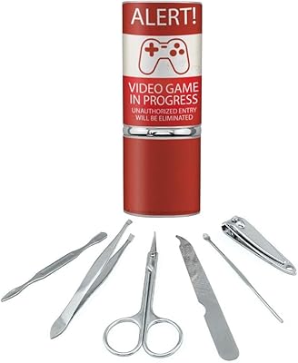 Alert Video Game In Progress Unauthorized Entry Eliminated Stainless Steel Manicure Pedicure Grooming Beauty Care Travel Kit