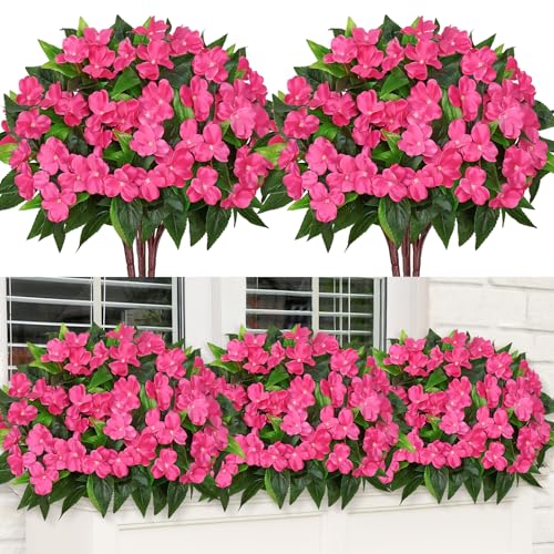 Weldomcor 3 racimos de flores artificiales para exteriores, balcón, flores artificiales resistentes a la intemperie, resistentes a los rayos UV, plantas de balcón, arbustos artificiales para