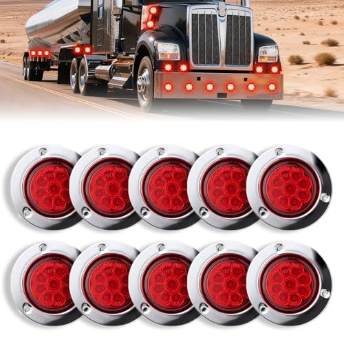 Image of 10PC 2 Inch 9 LED Side Marker Lights with Stainless Steel (Red)