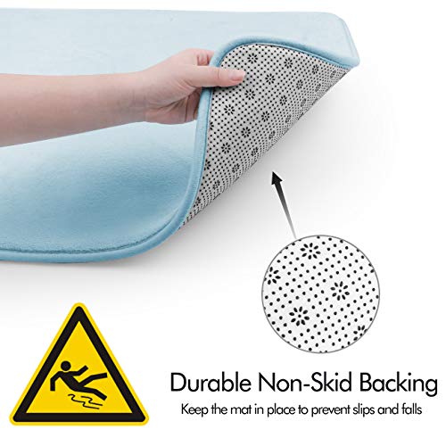 Feelso Memory Foam Bath Mat Set, 3 Piece Bathroom Rugs Non Slip And Absorbent Mats, 20X31 Inches Floor Mat, 20X22 Inches U-Shaped Contour Rug And Toilet Lid Cover For Bath Room, Light Blue #TOP1
