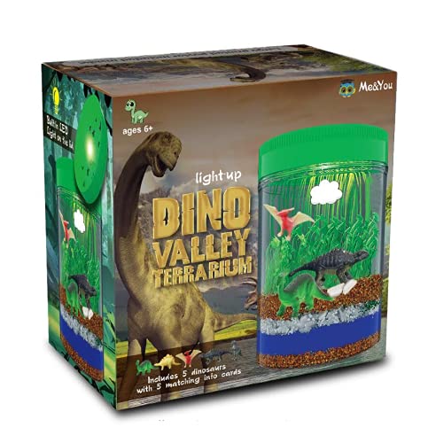 Light-Up Terrarium Kit for Kids with 5 Dinosaur Toys, STEM Educational DIY Science Project - Create Your Customized Mini Dinosaur Garden for Children - Best Gift for Boys and Girls Age 3, 4, 5, 6, 7