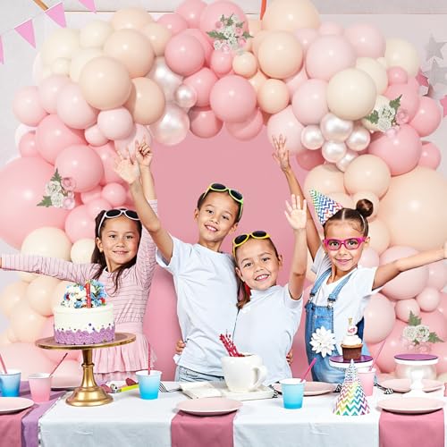Image of Ouddy Life 157 Pcs Pink Balloons Arch Garland Kit, Light Pastle Pink Ivory Pearl Sand White Nude Balloons Different Size for Wedding Birthday Bridal Shower Gender Reveal Mothers Day Decorations