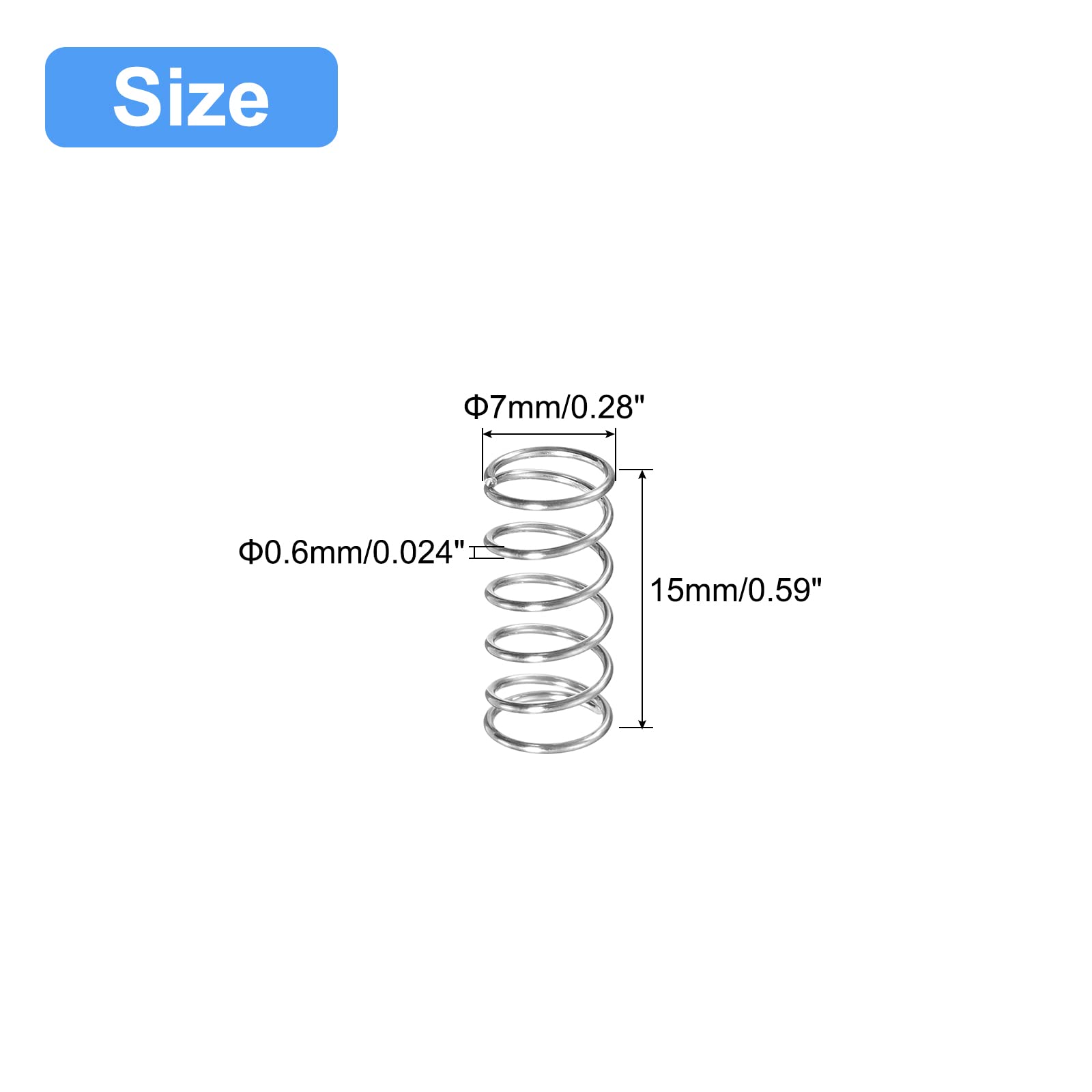uxcell Compression Spring, 5Pcs 304 Stainless Steel, 7mm OD, 0.6mm Wire Size, 15mm Free Length, Silver Tone — Amazon image 2