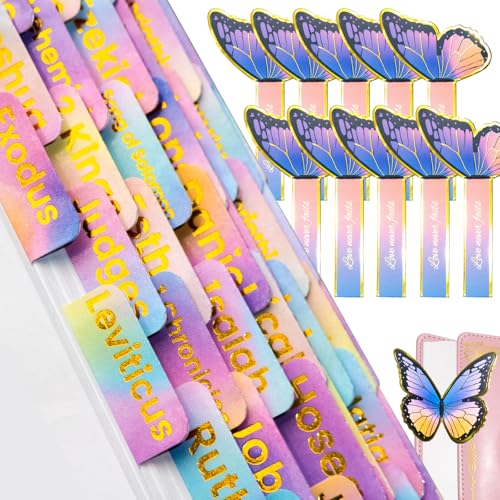 Image of Bible Tabs with Unique Stickers, Gold Foil Laminated Bible Tabs for Women, Christian Gifts, Large Print Bible Book Index Tabs Labels, Bible Study Supplies (Rainbow HD10)