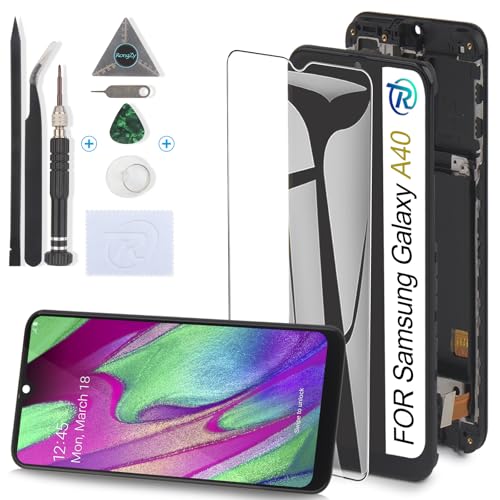 RongZy para Samsung Galaxy A40 Reemplazo de Pantalla Táctil LCD + Compatible con Galaxy A40 SM A405F el Kit de Herramientas de la Pantalla de Montaje del Teléfono(5.9'',Marco)