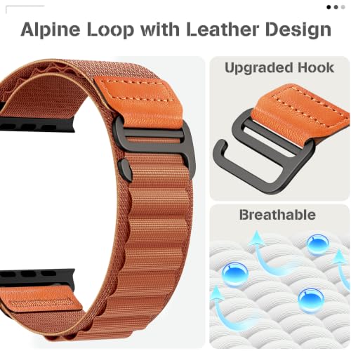 Image of MRAIN-H Leather Design Compatible with Apple Watch Bands Ultra 3 2 1 (49mm) & Series 11 10 9 8 7 6 5 4 SE 3 2 1 (46mm 45mm 44mm), Soft Stretchy Nylon Sport Band for iWatch Men Women