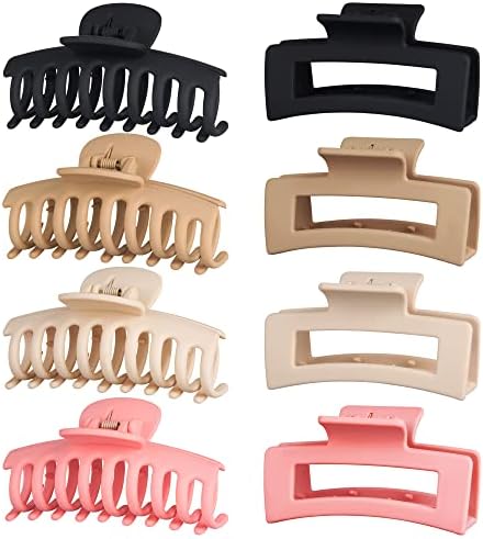 Askfeel 8Pack 3.5 Inch Medium Hair Claw Clips for Women, Hair Clips for Thin Thick Curly Hair, Matte Non Slip Hair Clips for Girls