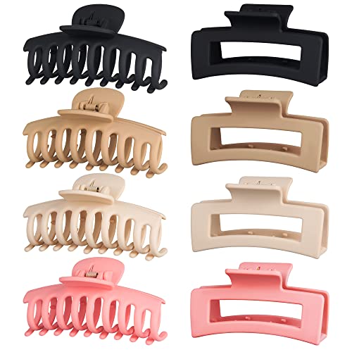 Askfeel 8Pack 3.5 Inch Medium Hair Claw Clips For Women, Hair Clips For Thin Thick Curly Hair, Matte Non Slip Hair Clips For Girls #TOP28