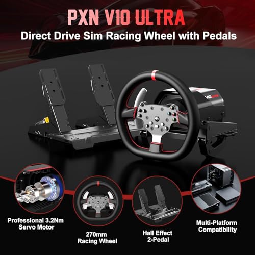 Image of PXN V10 Ultra Direct Drive Racing Wheel, 3.2Nm Force Feedback, Hall Effect Metal Pedals, 4 Aluminum Paddle Shifters, Sim Racing Wheel for PC, PS4, Xbox Series X|S & Xbox One