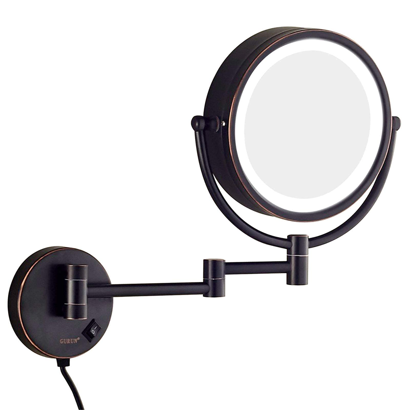Miroir grossissant double face éclairé de 20,3 cm avec zoom 7X précis et bras extensible 360°