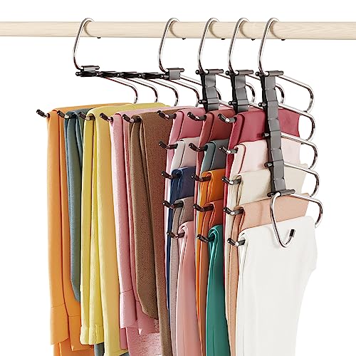 Suoco Pants Hangers Space Saving 4 Pack, Hold 20 Pants, Multi Purpose Closet Organizer Rack For Trouser Scarf Legging #TOP5