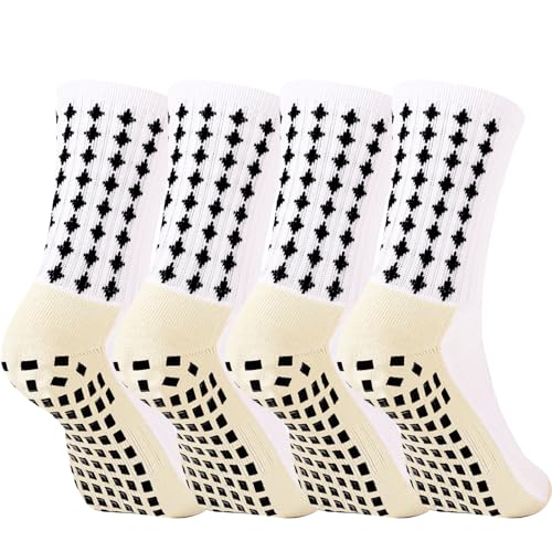 wonhag Men's Soccer Socks Anti Slip 1/3/4 Pairs Non Slip Gripper Pads for Football Basketball Sports With Grippers Socks