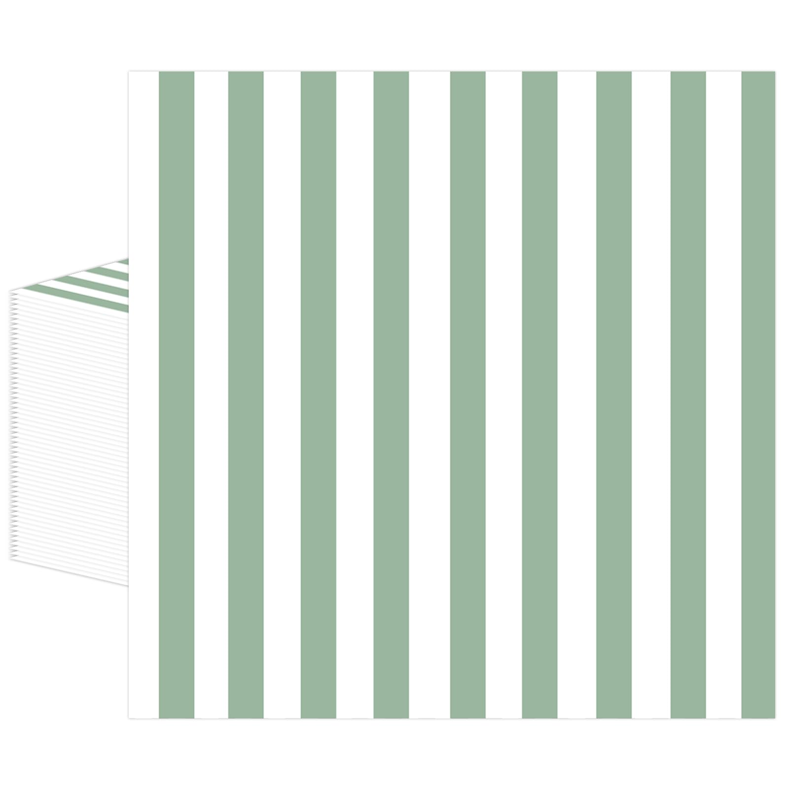 50PCS Green Striped Paper Napkins 33x33cm, Green and White Disposable Party Serviettes Beverage Dessert Luncheon Dinner Napkins for Picnic Happy Birthday Wedding Party Supplies