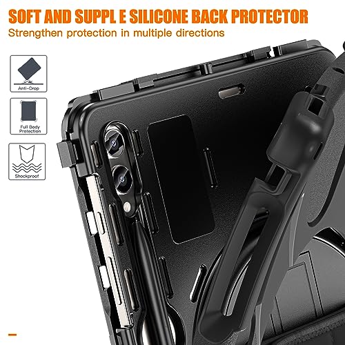 Gerutek Case for Samsung Galaxy Tab S10 Plus/S9 FE+/S7 FE/ S9+/S8+/S7+ 12.4 Inch, Full Body Shockproof Protection Case with Screen Protector, Pen Holder, 360 Rotating Stand/Hand Strap Case, Black - Image 7