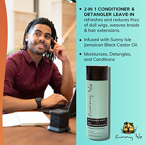Sunny Isle Just For Wig, Weave, Braid, & Extensions 2N1 Conditioner And Detangler 8Oz | For Synthetic & Natural Hair | Aloe Vera, Tea Tree, Borago Seed & Jamaican Black Castor Oils | Sulfate Free #TOP2