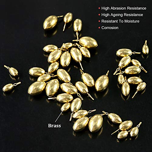 image for Hilitchi 91-Pcs 5 Sizes Brass Fishing Sinkers and Weights Assorted Kit
