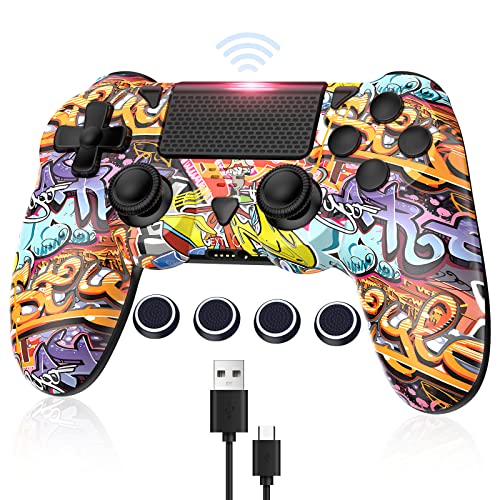 Wireless Controller für PS4 Kompatibel mit PS4/Pro/Slim/PC Kabellose Gamepad mit Dual Vibration/Zurück Taste/6-Achsen Gyro Sensor/Touchpanel/3,5-mm-Audiobuchse/Turbo Macro Function