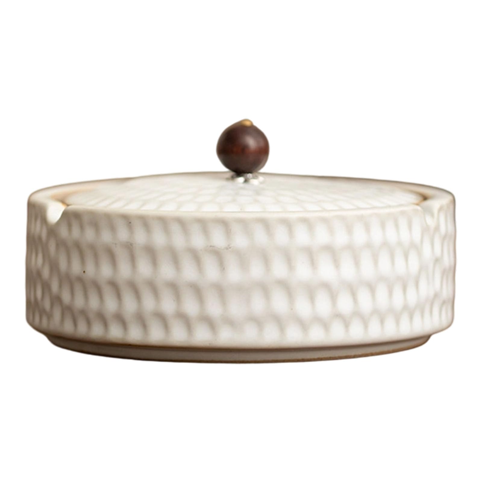 Large Creative Ceramic Ashtray with Lid Round Shape Hammered Texture Ashes Holder for Home Teahouse Decoration Decorative Ashtray