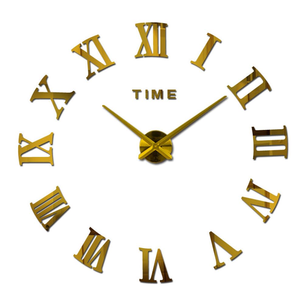 BIGTEDDY Frameless Wall Mute 3D Mirror DIY Extra Large Roman Numerals Sticker Clock