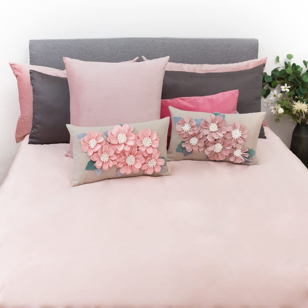 KINGROSE Funda de almohada hecha a mano con flores 3D, funda de cojín suave para el hogar, sofá, cama, sala de estar, sofá, 12 x 20 pulgadas, terciopelo oro rosa