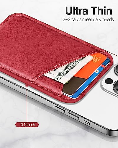 Image of Miroddi Magnetic Card Wallet Holder, with MagSafe for iPhone 15 /14 /13 /12 Series, Magsafe, Vegan Leather, Independent Slot, Invisible Ultra-Thin, True red, MCB070TR-US