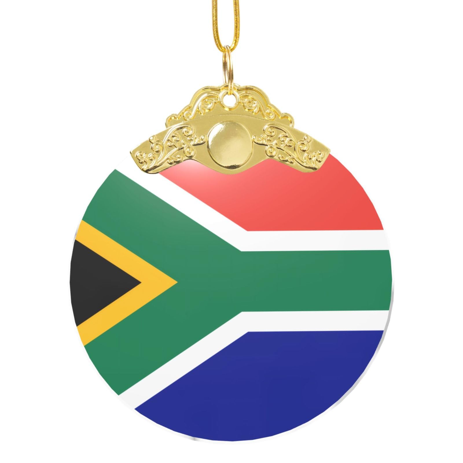 Glass Ornament with Gold Metal Clasp, Christmas Tree Decoration Glass Bauble, South African Flag Festive Xmas Decor