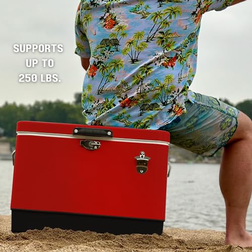 Image of FSE Hard-Sided 54 Qt. / 80 Can Metal Cooler | Durable outdoor beverage cooler with latch closure, bottle opener and side handles. Ideal for picnic or tailgate use