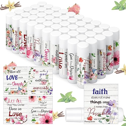 50 Pcs Christian Lip Balm Bulk Bible Verses Lip Balm Scripture Christian Gifts for Women Faith Religious Church Party Favor Inspirational Gift for Mother Teacher Nurse Employee Coworker (Wildflower)