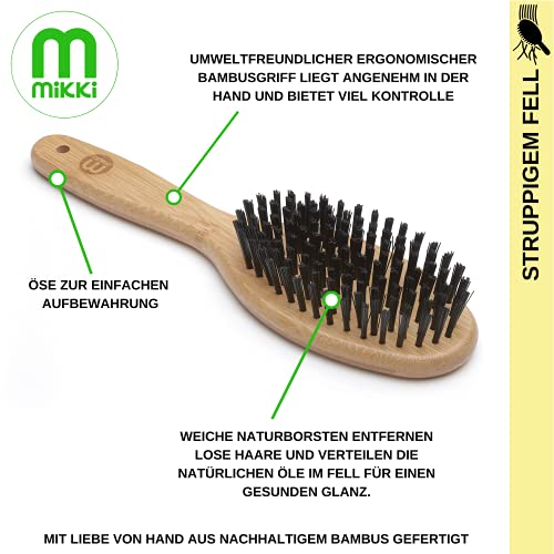 Mikki 6280011 Kleinen Bambusbürste mit Borsten, für glattes kurzes und mittellanges Fell, Für Hunde und Katzen, Hergestellt aus nachhaltigem BambusFür die Pflege von struppigem Fell, Groß, L, 85 g