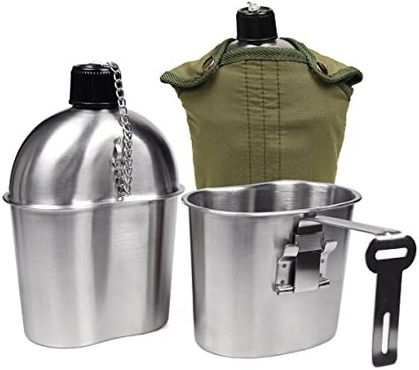 Goetland Stainless Steel WWII US Military Canteen Kit 1QT with 0.5QT Cup Nylon Cover G.I.
