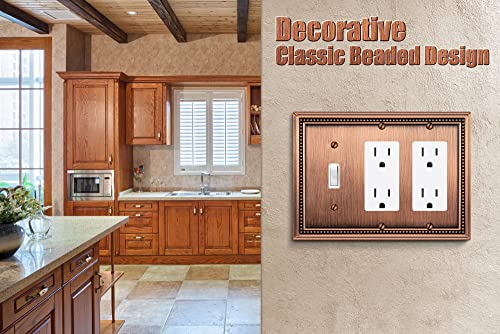 Image of Henne Bery Sunken Pearls Heavy Duty Decorative Wall Plate Switch Plate Outlet Cover (Single Toggle /Double Decorator, Antique Copper)