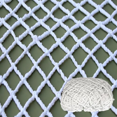 Mozzeilee Balcony Stair Rope Net, Cats Pets Safety Rope Netting for Window, Fence Guard, Anti-Fall Nets with 3 Mesh Sizes, Baseball/Sport/Decoration Use (White-3cm/1.19in,6.6x16.4ft-2x5m)