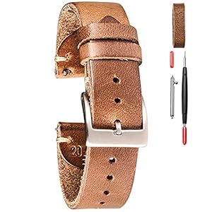 hemsut h Leather Watch Bands for Men, Horween Quick Release Leather Watch Strap Vintage Watch Replacement Wrap of 18mm, 20mm, 22mm