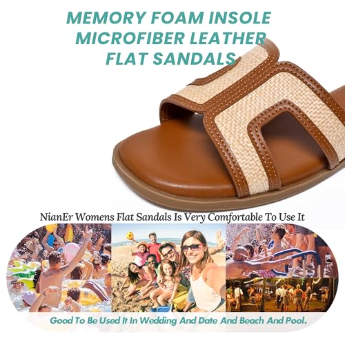 Image of NianEr Womens Microfiber Leather Memory Foam H Sandals Summer Shoes Slides | Flat, Comfortable, Slip On, Dressy, Dress, Beach, Vacation, Designer, Comfy, Casual, Bridal, Church, Boho, Office, Work