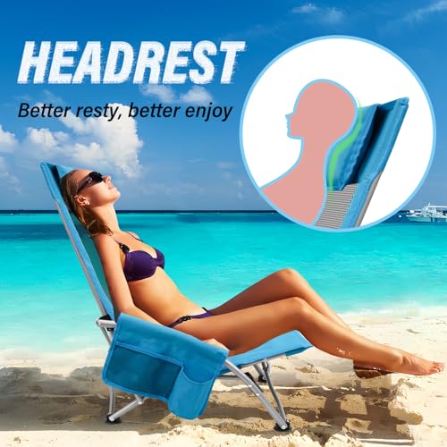 ptlsy Beach Chairs for Adults 2 Pack, High Back Folding Beach Chairs, Lightweight and Portable for Outdoor, Beach, Camping, Lawn, Music Festival, with Cup Holder by ptlsy - Used condition - Image 4