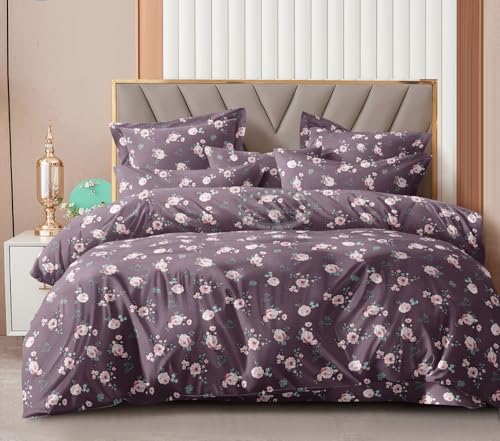 Image of DECOR2ADMIRE Super King Size Cotton Bedsheet 108x108 Inches, 400 TC Premium Cotton Bed Sheet with 2 Pillow Covers, Soft Breathable Luxury Printed Bedding (Wine Rose)