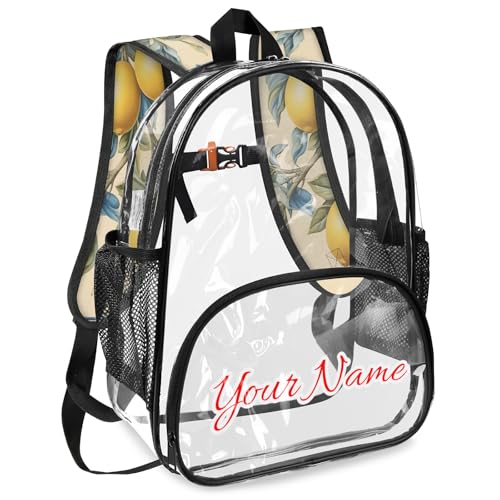 Personalized Large Clear Backpack Stadium Approved Heavy Duty PVC Plastic Custom Fruit Lemon Transparent Backpacks See Through Bag with Name, Vintage2