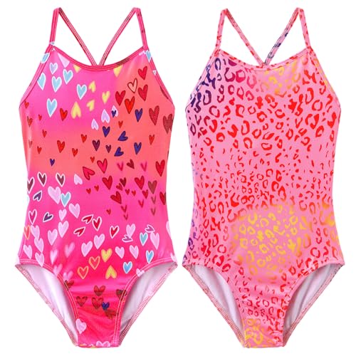 Image of iLover Girls Sparkle One Piece Swimsuits Crossback Swimwear Beach Bathing Suit with Adjustable Strap 4-10 Years