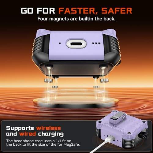 Image of Inesore for AirPods Pro 3 Case with Secure Lock (Purple) | Phone Stand Design,Compatible with MagSafe,Automatic Snap Switch Secure Cover Carbon Fiber Texture with Cleaner Kit