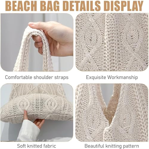 Image of Crochet Tote Bag Beach Mesh Knitted Bag Large Aesthetic Shoulder Bag Handbags Hobo Hollow Bag for Wome (Beige)