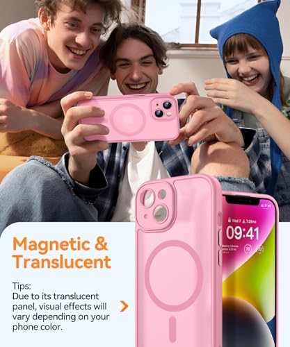 Image of CANSHN Magnetic for iPhone 14 Plus Case, Upgraded [Full Camera Protection] [Compatible with Magsafe] [Translucent Matte] Shockproof Protective Phone Case for iPhone 14 Plus 6.7 inch - Pink