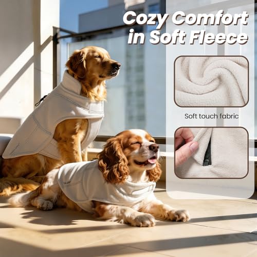 VIVAGLORY Softpad Wintermantel Hund, Hundemantel Fleecemantel Hund, Fleecejacke mit Bauchschutz, Fleece Reflektierend Verstellbar Softshell, XXS, Beige